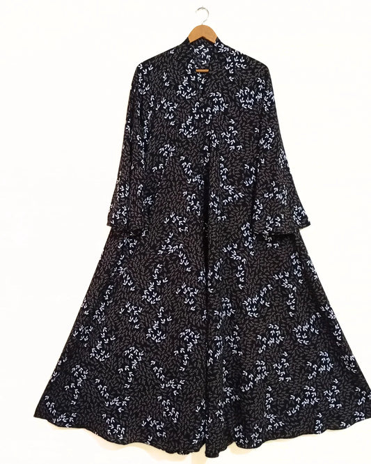 Black Breeze Front Open Long Flair Abaya