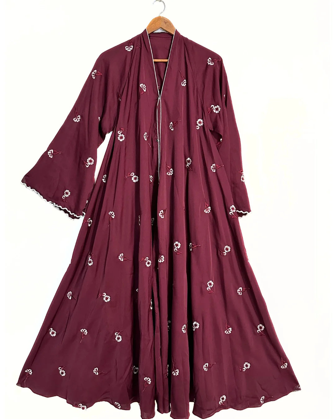 Maroon Nidha Abaya With Floral Embroidery
