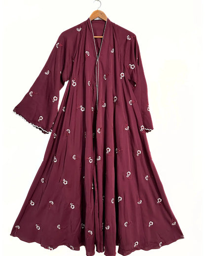 Maroon Nidha Abaya With Floral Embroidery