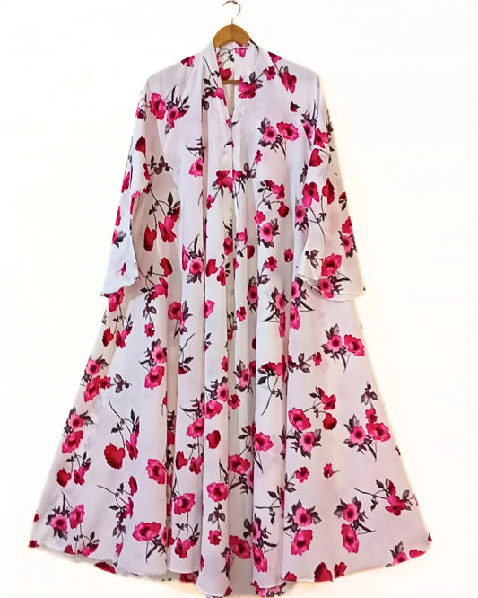 Scarlet Flower Front Open Long Flair Abaya