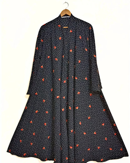Night Rose Front Open Long Flair Abaya