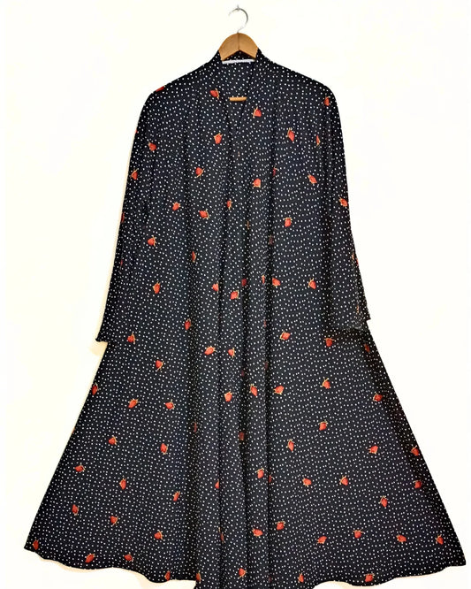 Night Rose Front Open Long Flair Abaya