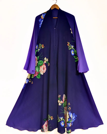 Royal Bloom Front Open Long Flair Abaya