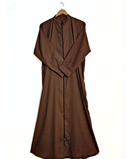 Regal Brown Zipper Abaya With Pockets