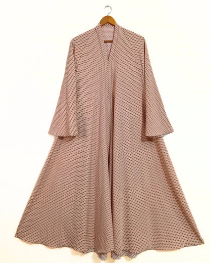 Peachy Pink Polka Dot Front Open Long Flair Abaya