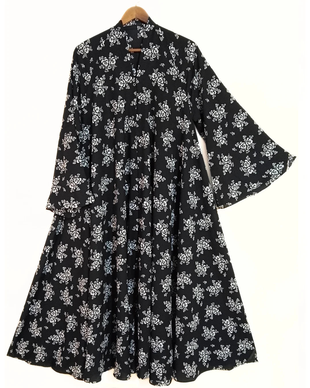 Soft Blossom Front Open Long Flair Abaya