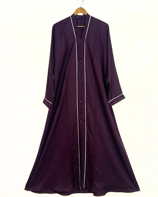 Dark Purple Nidha Abaya With White Lines
