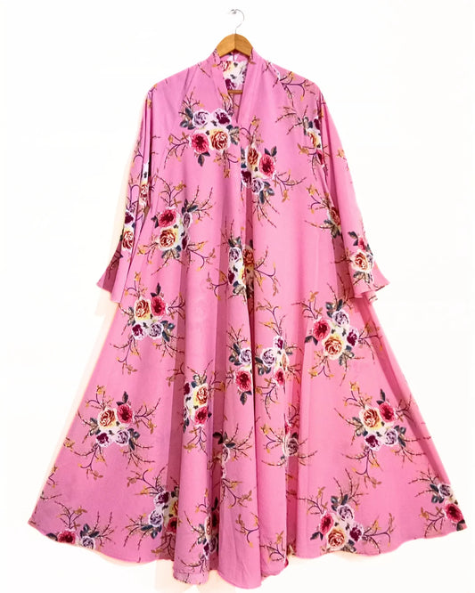 Floral Harmony Front Open Long Flared Abaya