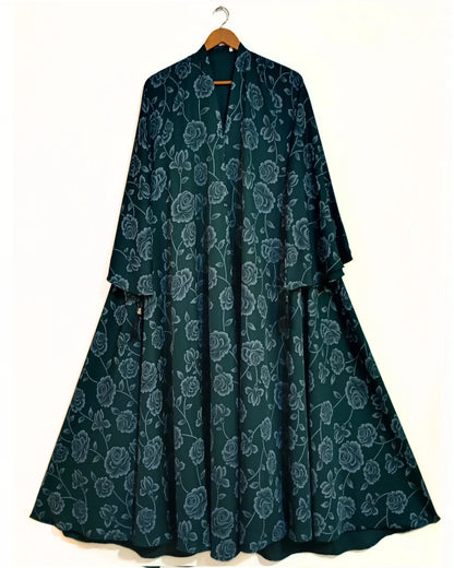 Emerald  Blossom Front Open Printed Nidha Abaya
