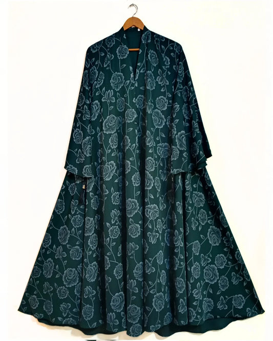 Emerald  Blossom Front Open Printed Nidha Abaya
