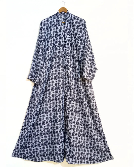 Charcoal Bloom Front Open Abaya