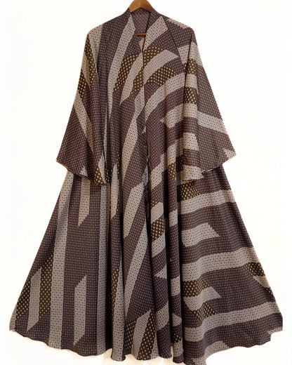 Mocha Charm Front Open Long Flair Crinkle Abaya