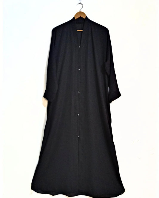 Regal Black Front Open Abaya With Pockets