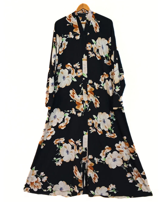 Amber Bloom Front Open Long Flair Abaya
