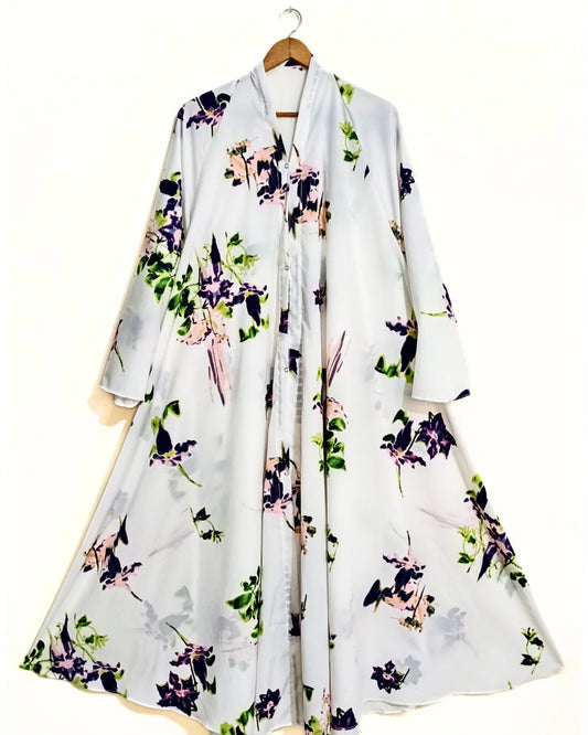 Purple Meadow Front Open Long Flared Abaya