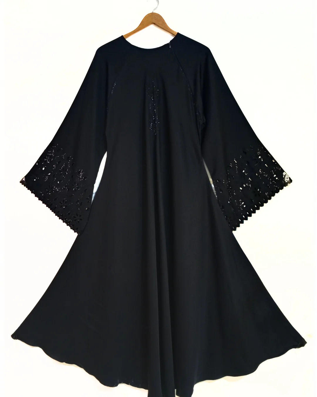 Black Nidha Abaya with Stonework And Cutwork Sleeves With Stoller