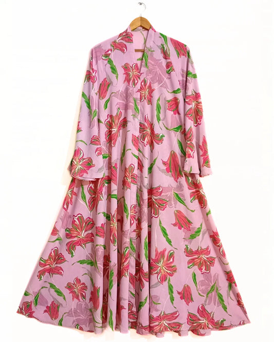 Pink Meadow Front Open Long Flair Abaya