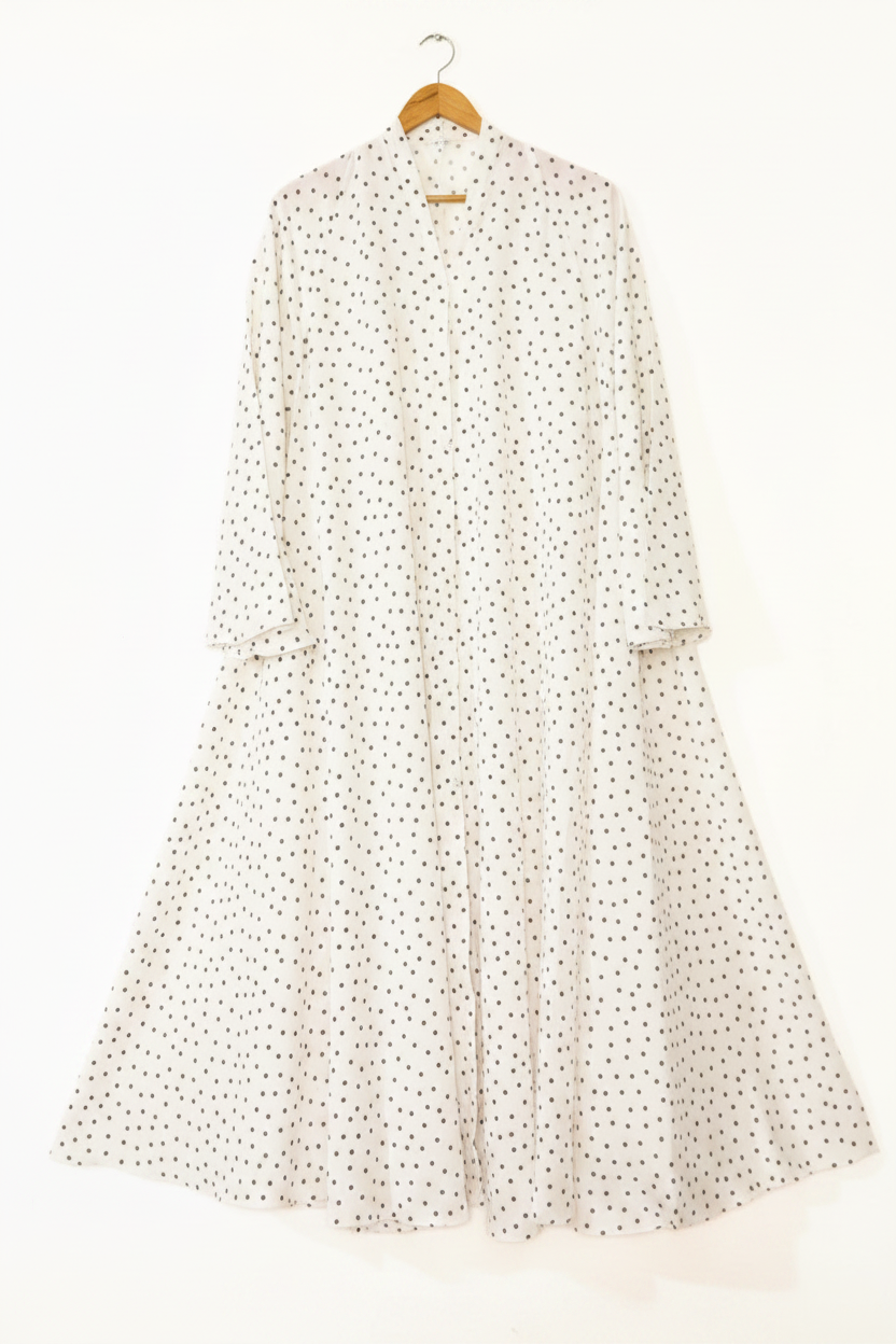 Crinkle Crush Polka Dot Front Open Long Flair Abaya