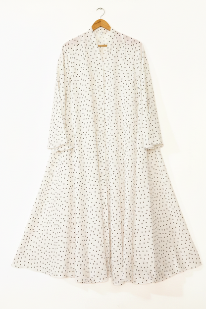 Crinkle Crush Polka Dot Front Open Long Flair Abaya