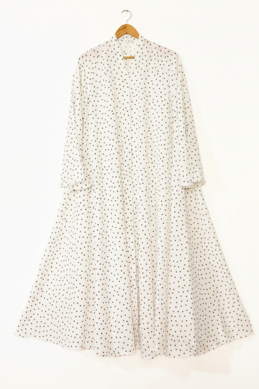 Crinkle Crush Polka Dot Front Open Long Flair Abaya