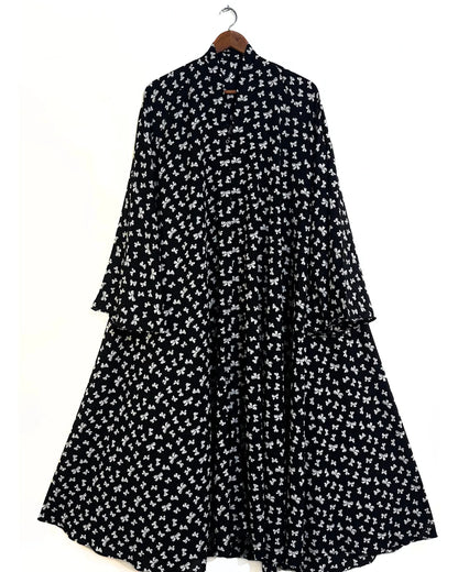 White Bows Front Open Long Flair Abaya