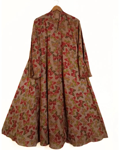 Rustic Wings Front Open Long Flair Abaya