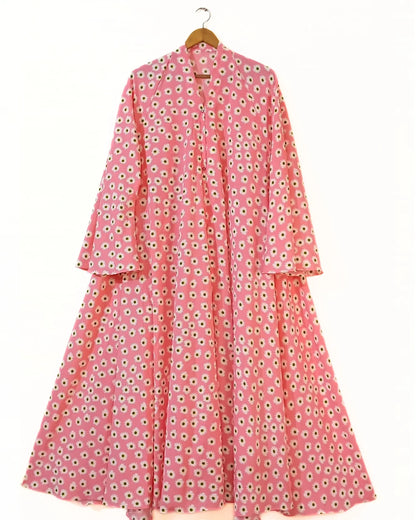 Coral Pink Front Open Long Flared Abaya