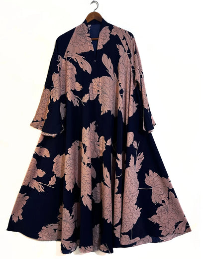 Floral Blush Front Open Long Flair Abaya