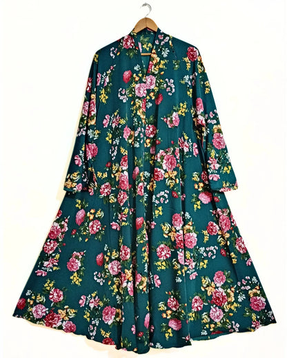 Majestic Emerald Front Open Long Flared Abaya