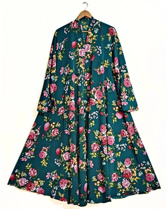Majestic Emerald Front Open Long Flared Abaya