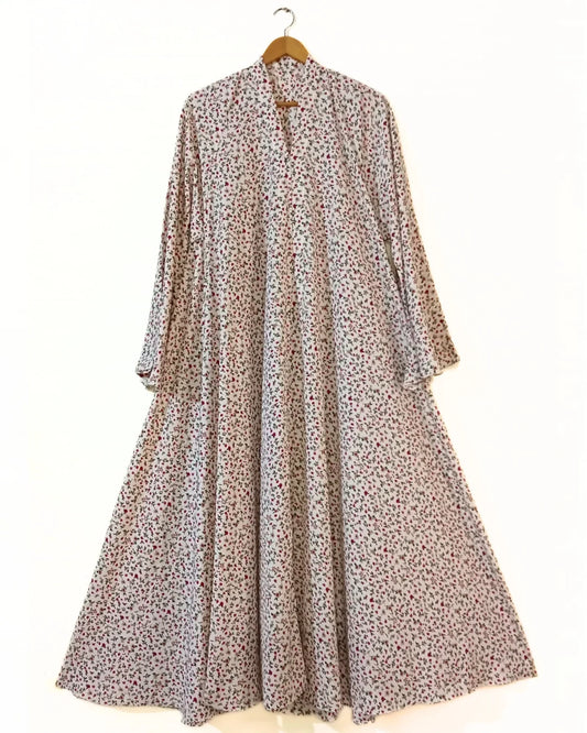 Serene Flower Front Open Long Flared Abaya