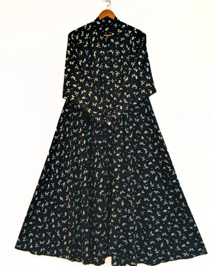 Midnight Butterfly Front Open Long Flair Abaya