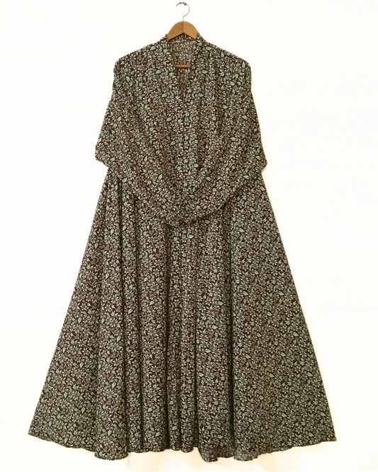 Woodland Mint Front Open Long Flair Abaya