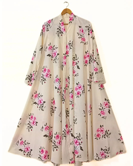 Sakura Blush Front Open Long Flared Abaya