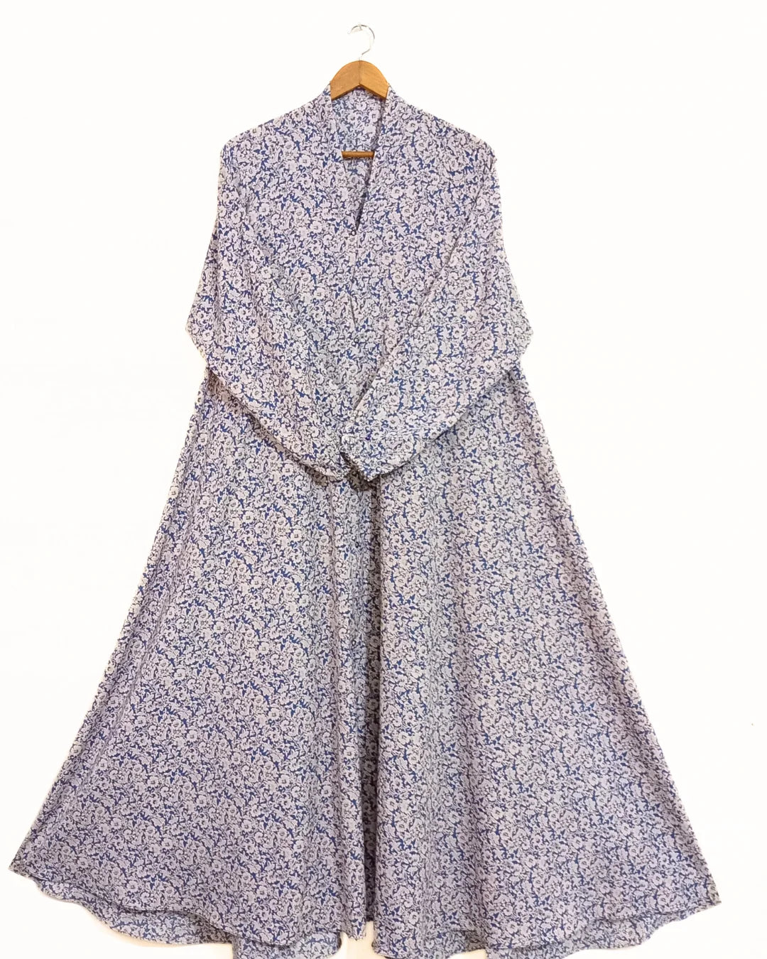 Azure Petals Front Open Long Flair Abaya