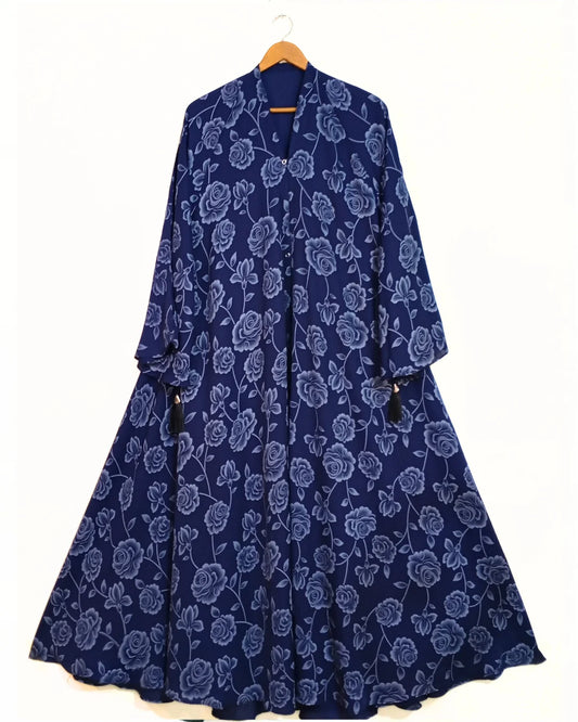 Ocean Flower Front Open Printed Nidha Abaya