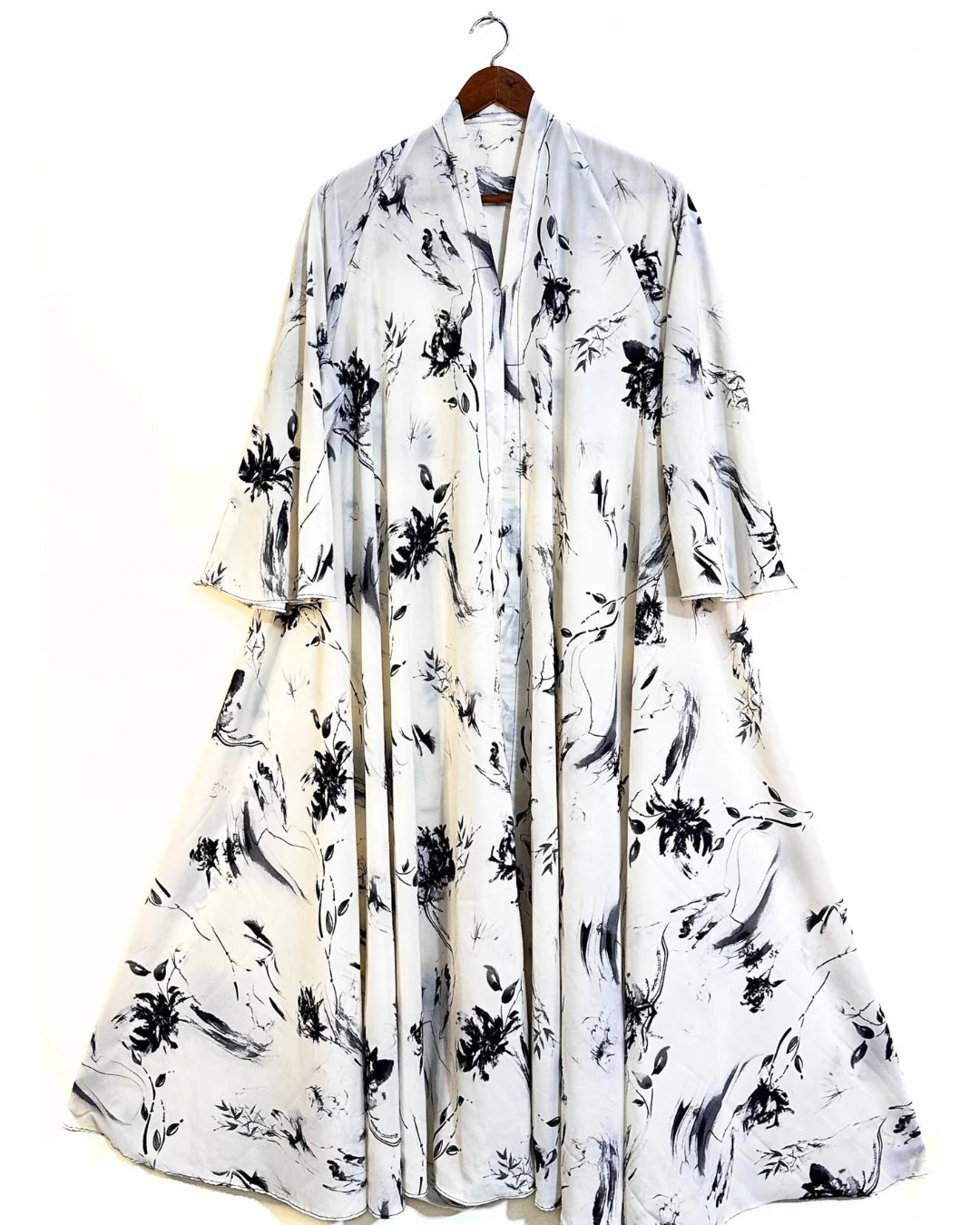 Misty Ink Front Open Long Flare Abaya