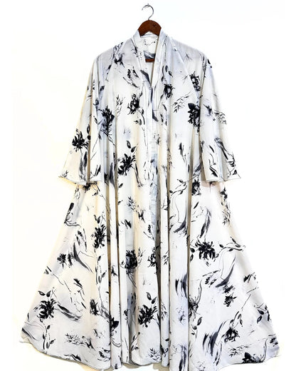 Misty Ink Front Open Long Flare Abaya