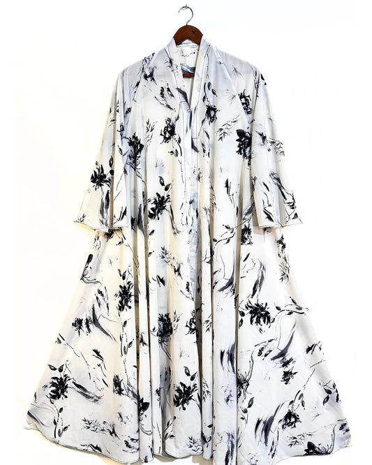 Misty Ink Front Open Long Flare Abaya