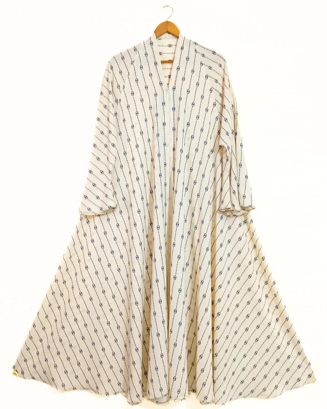 Pearl Chain Front Open Long Flair Abaya