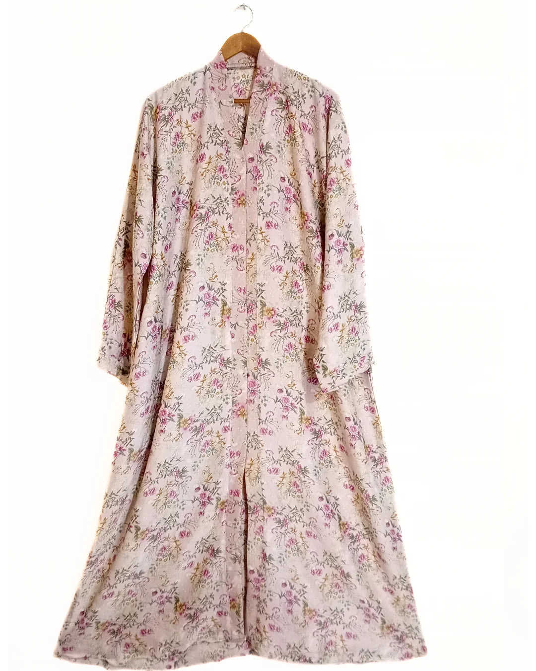 Pink Flora Front Open Long Flair Abaya