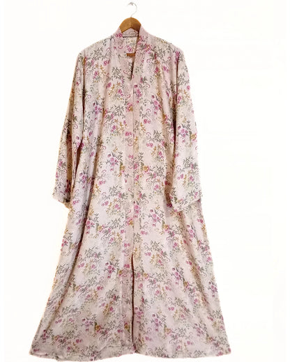 Pink Flora Front Open Long Flair Abaya