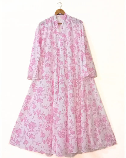 Rosy Veil Front Open Long Flared Abaya