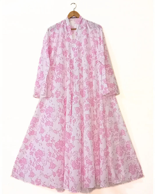 Rosy Veil Front Open Long Flared Abaya