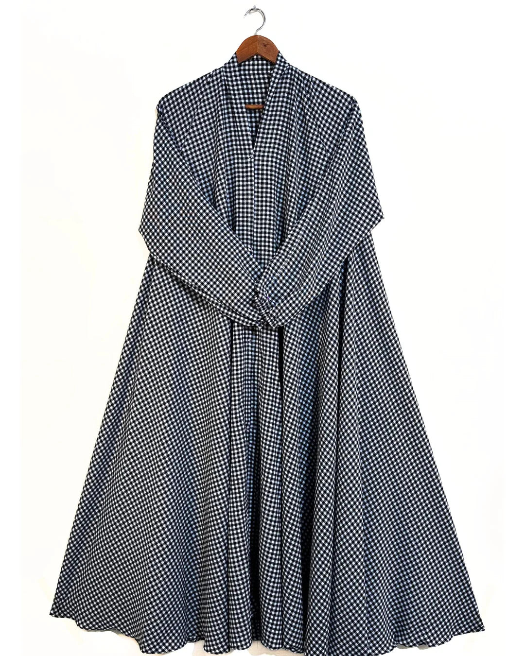 Graphite Check Front Open Long Flair Abaya