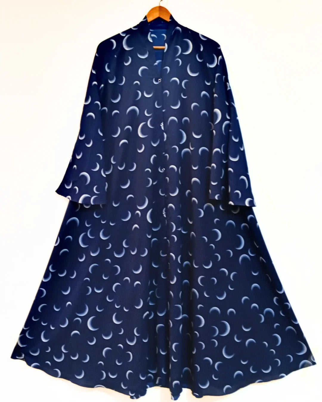 Blue Crescent Front Open Long Fair Abaya