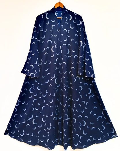 Blue Crescent Front Open Long Fair Abaya