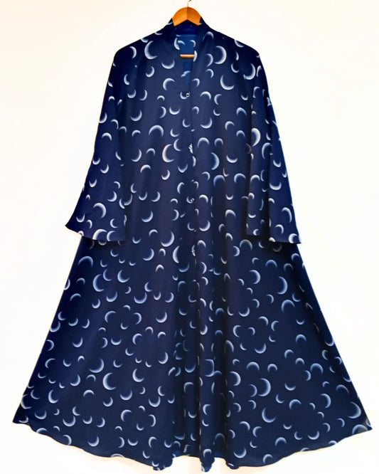 Blue Crescent Front Open Long Fair Abaya