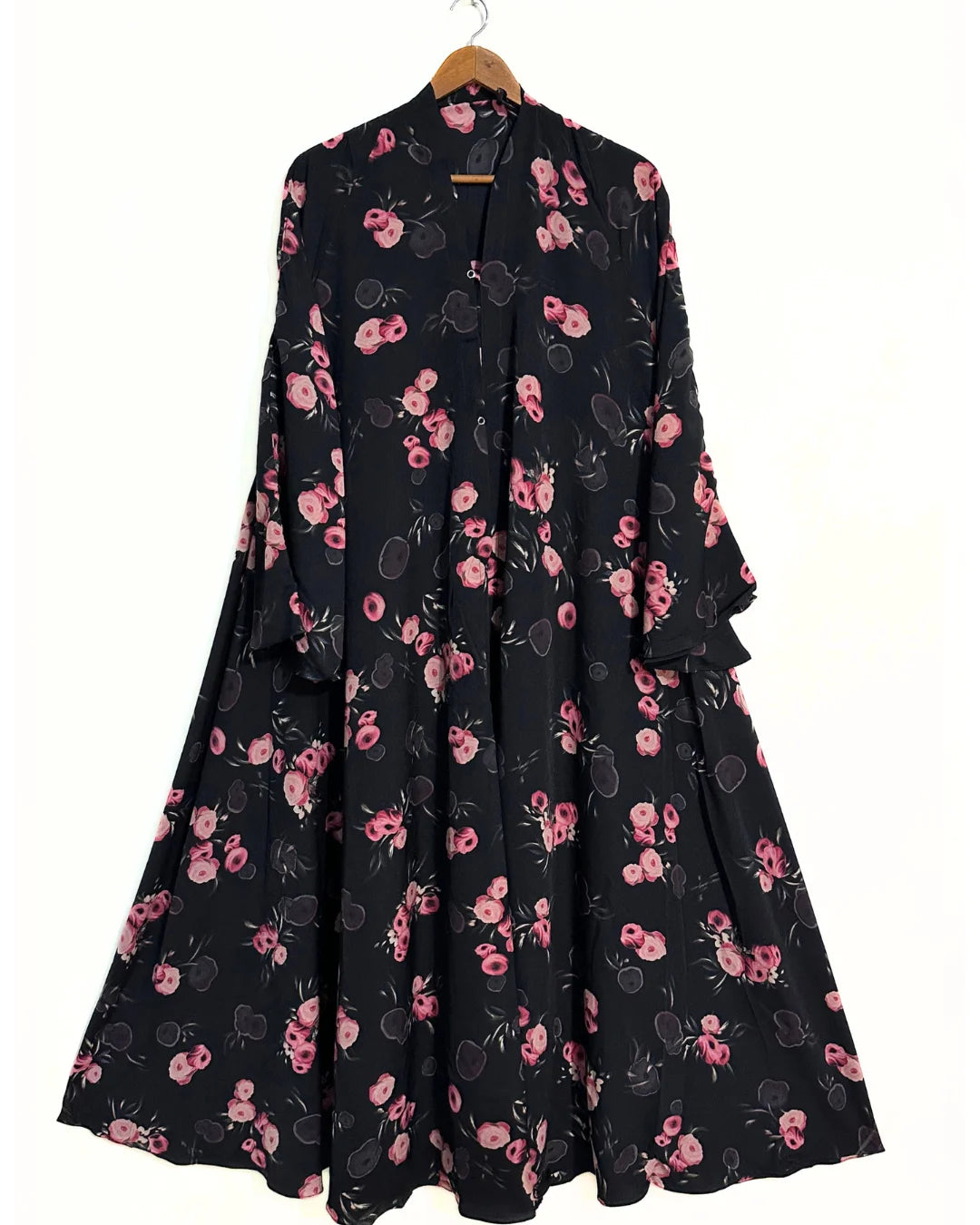 Night Rose Front Open Long Flair Abaya