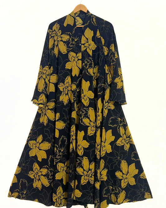 Golden Ivy Front Open Long Flair Abaya